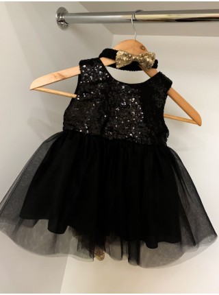 Вечернее черное детское платье с большим бантом